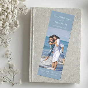 Dusty Blue Wedding Photo Personalized Bookmarks