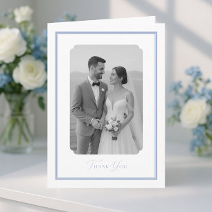 Dusty Blue Wedding Photo Thank You Card 