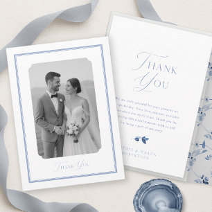 Dusty Blue Wedding Photo Thank You Card