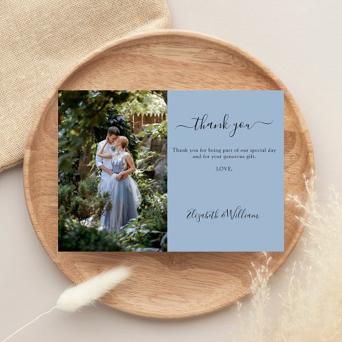 Dusty blue wedding photo thank you card