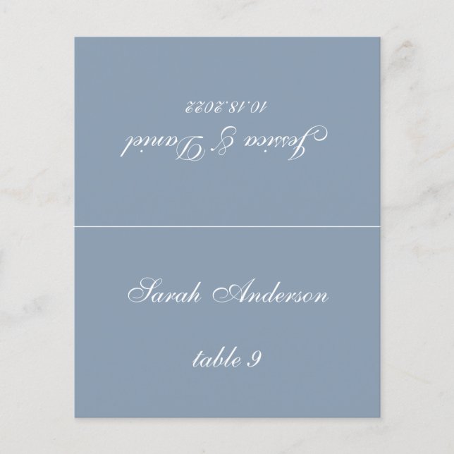 Dusty Blue Wedding Place Card - Printed Guest Name (Front)