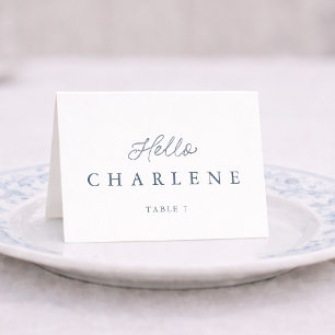 Dusty Blue Wedding Place Card with Table Number