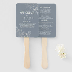 Dusty Blue Wedding Program Hand Fan