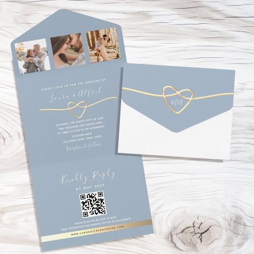 Dusty Blue Wedding QR Code All In One Invitation