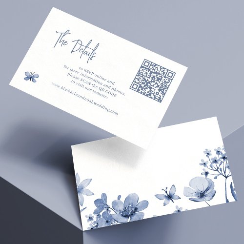 Dusty blue wedding QR CODE online RSVP details Enclosure Card