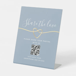 Dusty Blue Wedding QR Code Pedestal Sign