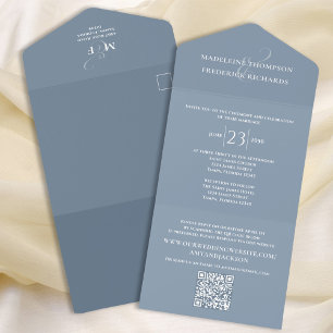 Dusty Blue Wedding QR Code RSVP  All In One Invitation