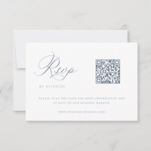 Dusty Blue Wedding QR Code RSVP Card