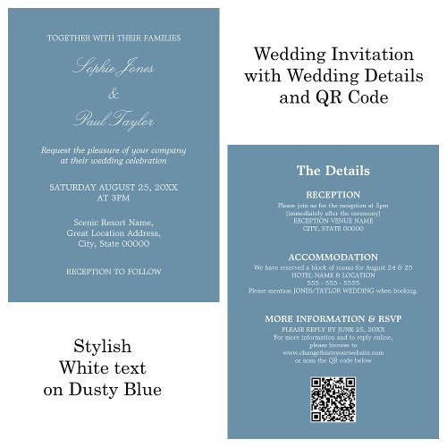 Dusty Blue Wedding QR Code RSVP Invitation