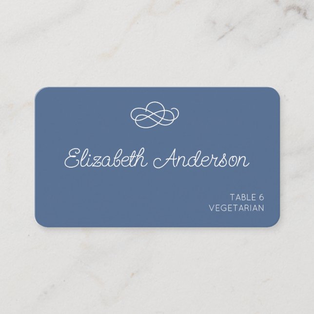 Dusty Blue Wedding Reception Place Card (Front)
