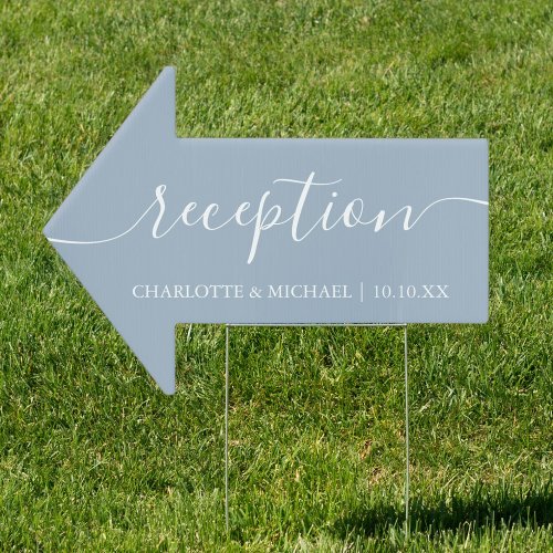 Dusty Blue Wedding Reception This Way Arrow Sign