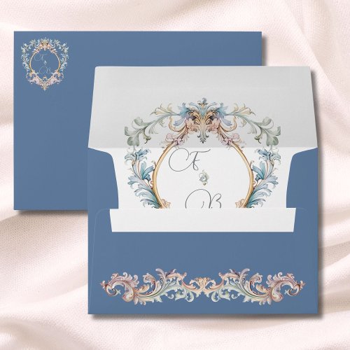 Dusty Blue Wedding Regency Elegant Monogram Crest  Envelope