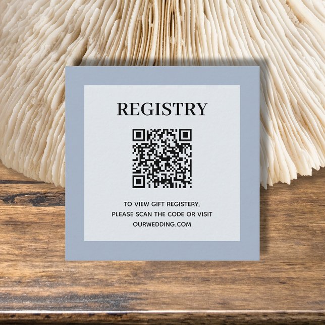 Dusty Blue Wedding Registry QR Code Enclosure Card (Dusty blue wedding or bridal shower registry enclosure card with QR Code - 2.5" x 2.5")