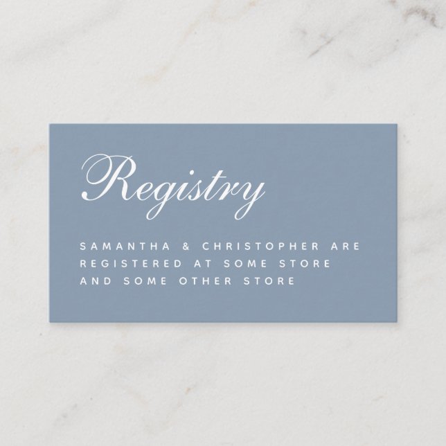 Dusty Blue Wedding Registry Simple Elegant Script Enclosure Card (Front)