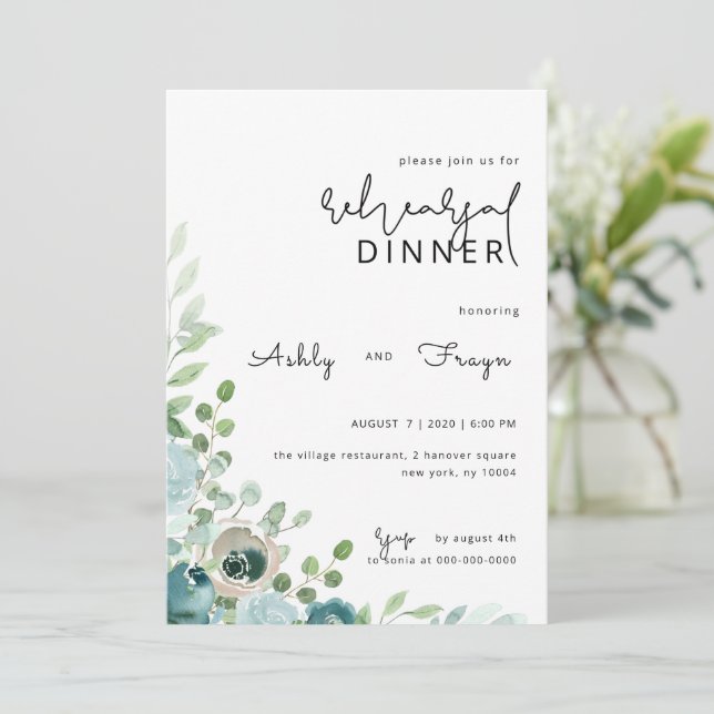 Dusty Blue Wedding Rehearsal Dinner Invitation (Standing Front)