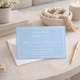 Dusty blue wedding response RSVP Note Card