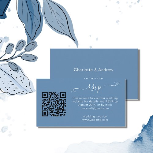 Dusty blue wedding response website QR code RSVP Enclosure Card