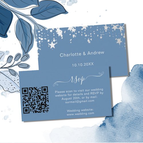 Dusty blue wedding response website QR code RSVP Enclosure Card