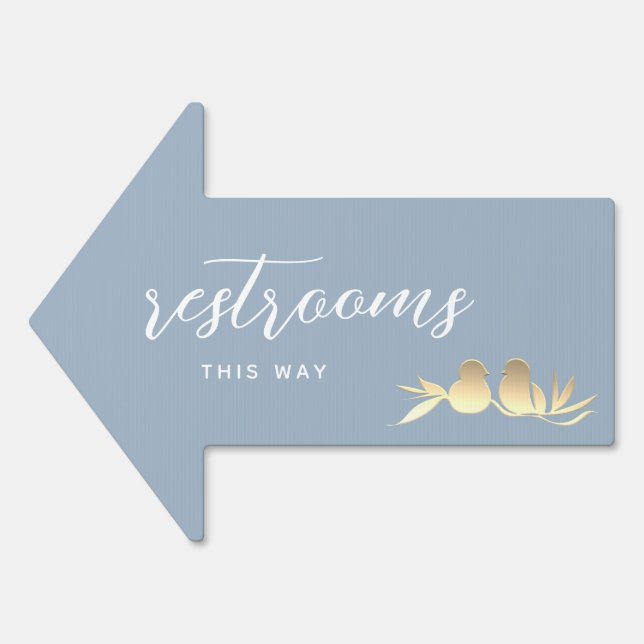 Dusty Blue Wedding Restroom Arrow Sign (Front)