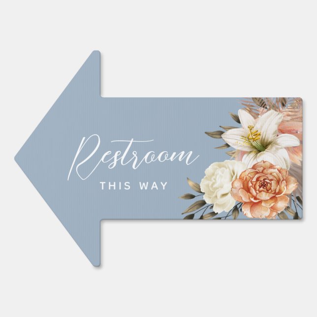 Dusty Blue Wedding Restroom Arrow Sign (Front)