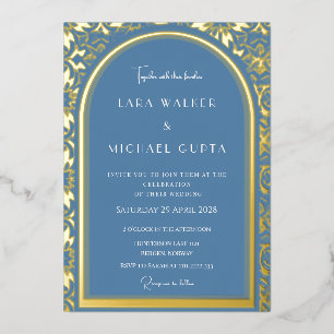Dusty Blue Wedding (Retro-Dotted) Foil Invitation