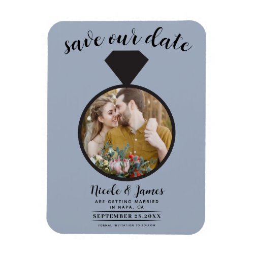 Dusty Blue Wedding Ring Photo Save the Date Magnet