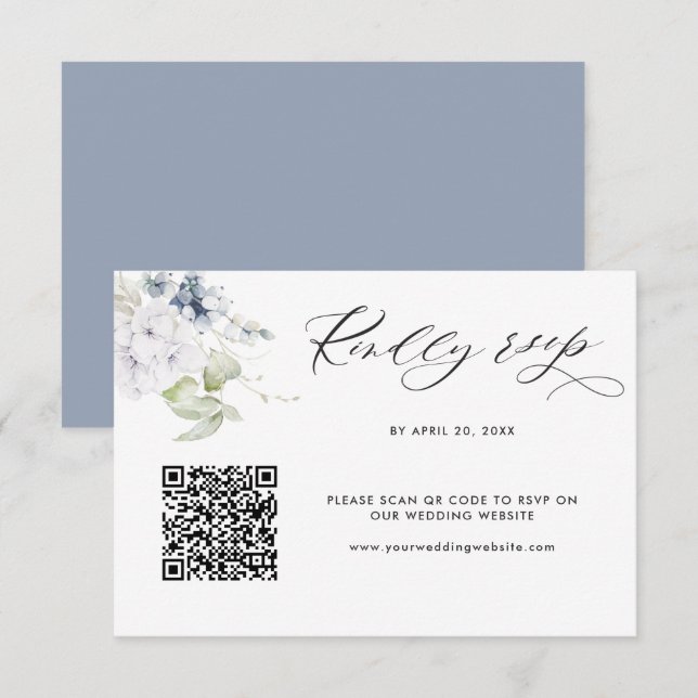 Dusty Blue Wedding Rsvp Online with Scan QR Code Enclosure Card (Front/Back)
