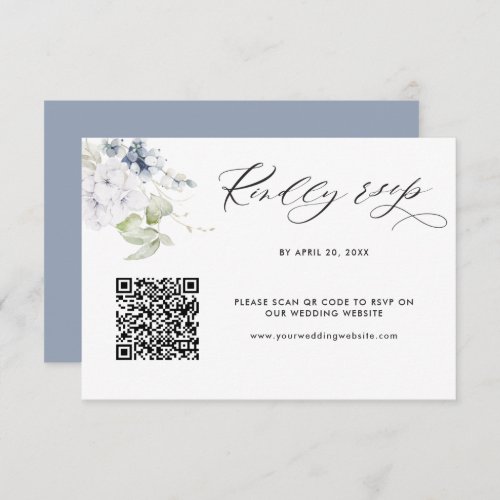 Dusty Blue Wedding Rsvp Online with Scan QR Code Enclosure Card