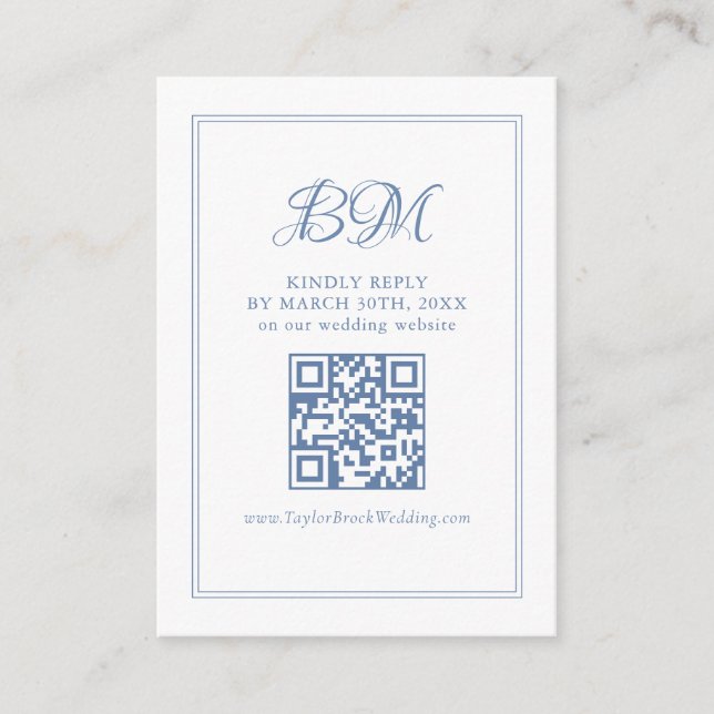 Dusty Blue Wedding RSVP QR code Enclosure Card (Front)