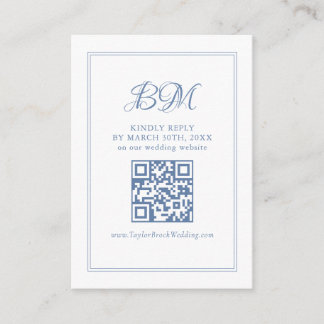 Dusty Blue Wedding RSVP QR code Enclosure Card
