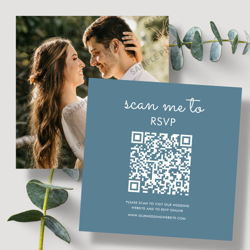 Dusty Blue  Wedding RSVP QR Code  Enclosure Card