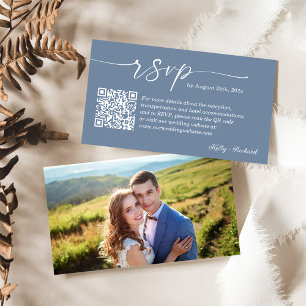 Dusty Blue Wedding RSVP Website QR Code Photo Enclosure Card