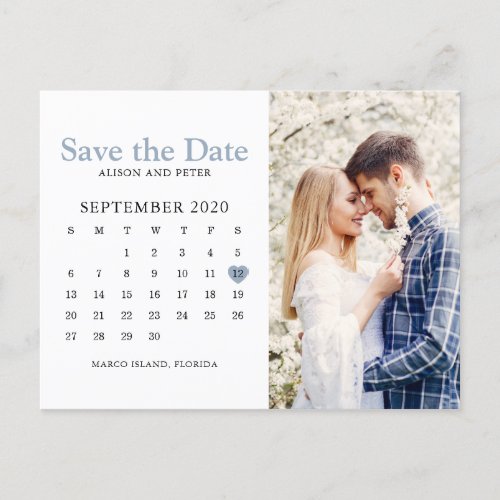 Dusty Blue Wedding Save the Date Calendar Photo Announcement Postcard