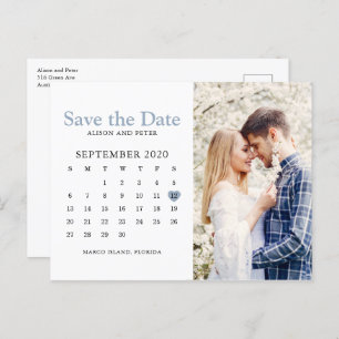 Dusty Blue Wedding Save the Date Calendar Photo Announcement Postcard