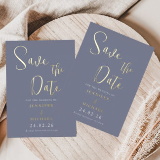 Dusty Blue Wedding Save The Date Palette Gold Foil Invitation