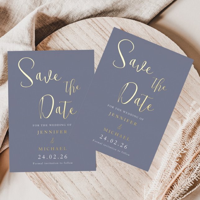 Dusty Blue Wedding Save The Date Palette Gold Foil Invitation (Creator Uploaded)