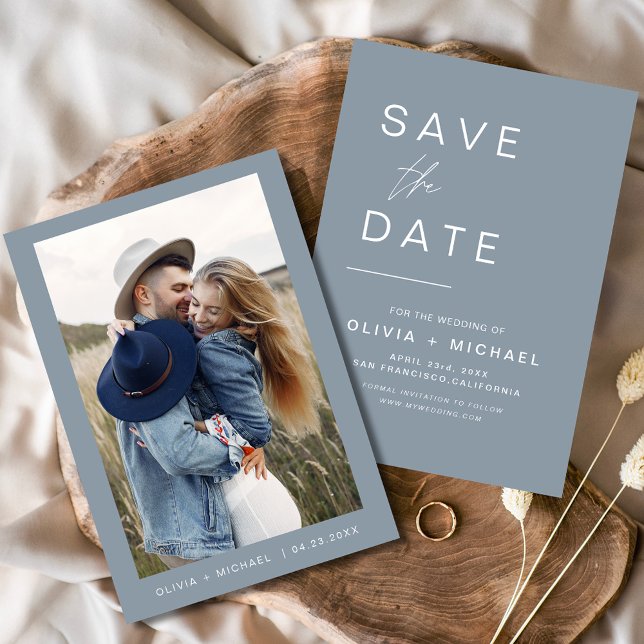 Dusty Blue Wedding Save the Date Photo Minimalist (Creator Uploaded)