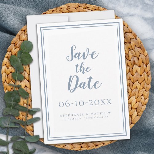 Dusty Blue Wedding Save The Date Simple Modern