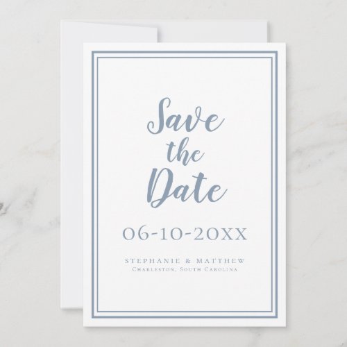 Dusty Blue Wedding Save The Date Simple Modern
