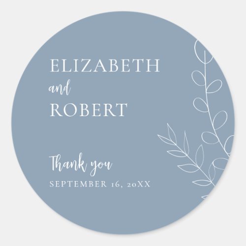 Dusty Blue Wedding Script Elegant Minimal Simple Classic Round Sticker