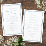 Dusty Blue Wedding Script Modern Ceremony Program<br><div class="desc">Elegant, minimalist dusty blue & white wedding ceremony program features a simple modern design with a double framed border in dusty blue on a crisp white background. Traditional, classic wording provides timeless sophistication. Personalize wedding ceremony details for your guests in trendy dusty blue calligraphy lettering and script. The back of...</div>