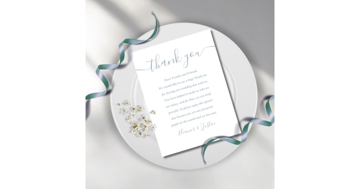 Dusty Blue Wedding Script Thank You Place Card | Zazzle
