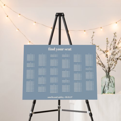 Dusty Blue Wedding Seating Chart Alphabetical Foam Board
