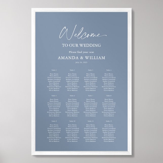 Dusty Blue Wedding Seating Chart | Minimalist (Framed Front)