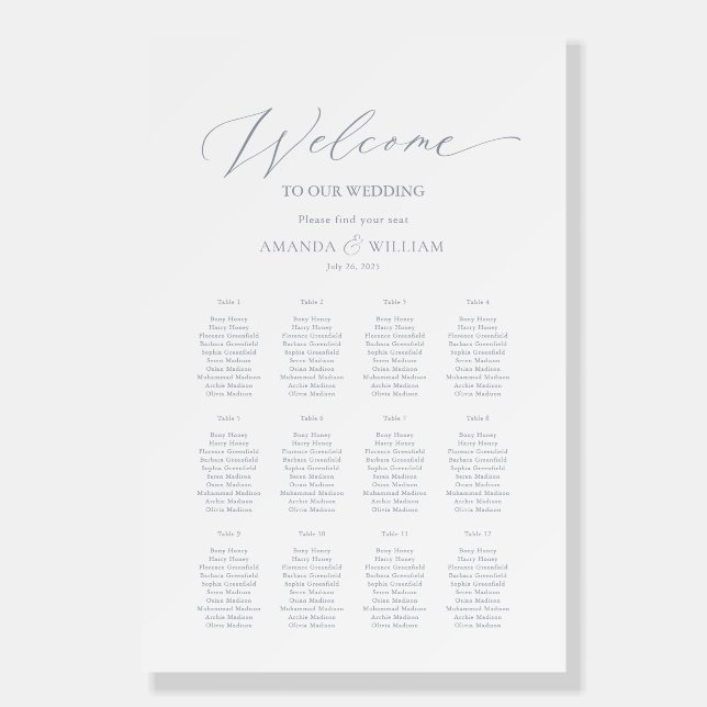 Dusty Blue Wedding Seating Chart | Minimalist Foam Board (Front)