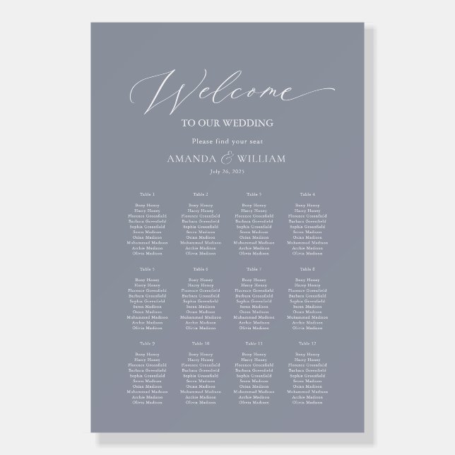 Dusty Blue Wedding Seating Chart | Minimalist Foam Board (Front)