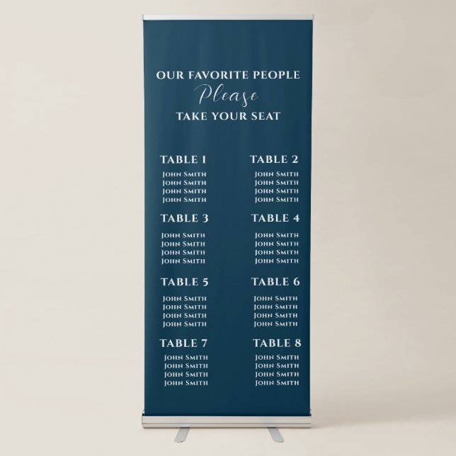 Dusty Blue Wedding Seating Chart Retractable Banner (Front)