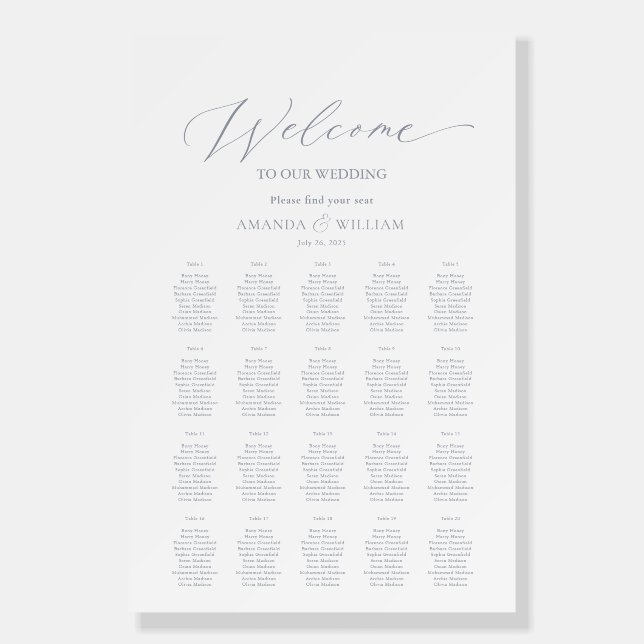 Dusty Blue Wedding Seating Chart Welcome Sign (Front)
