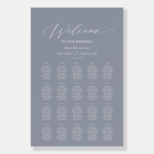 Dusty Blue Wedding Seating Chart Welcome Sign (Front)