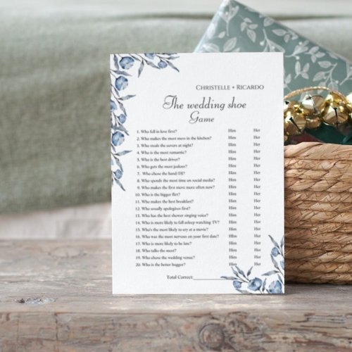 Dusty Blue Wedding shoe game party game Card